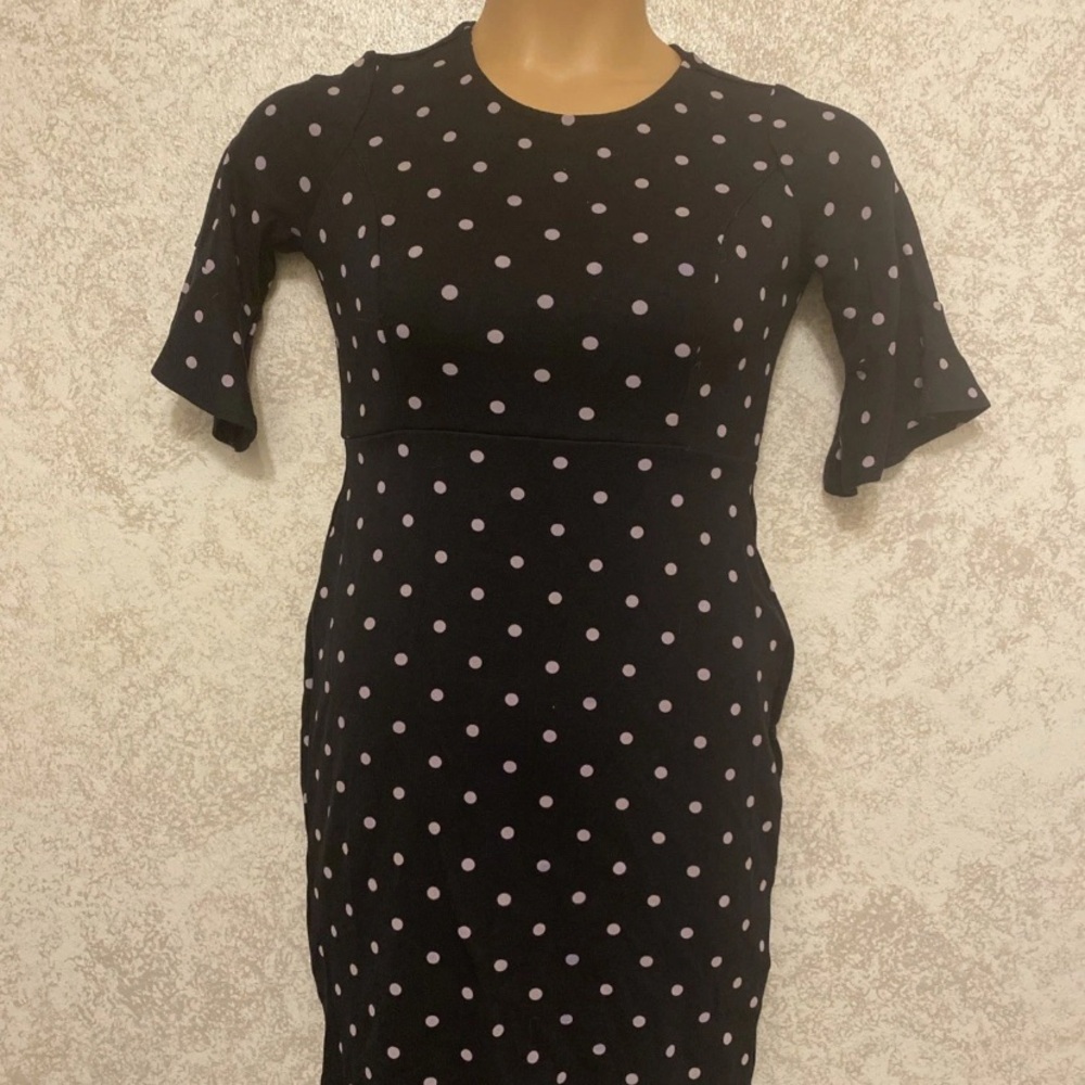 Old Navy Black Midi Dress with Beige Polka Dots